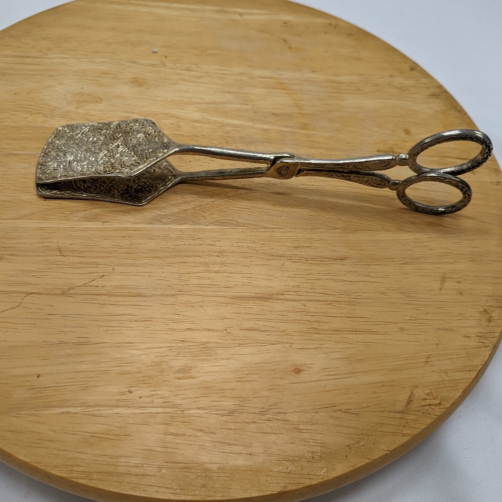 Silver Plate Serving Tongs ,8.25" embossed